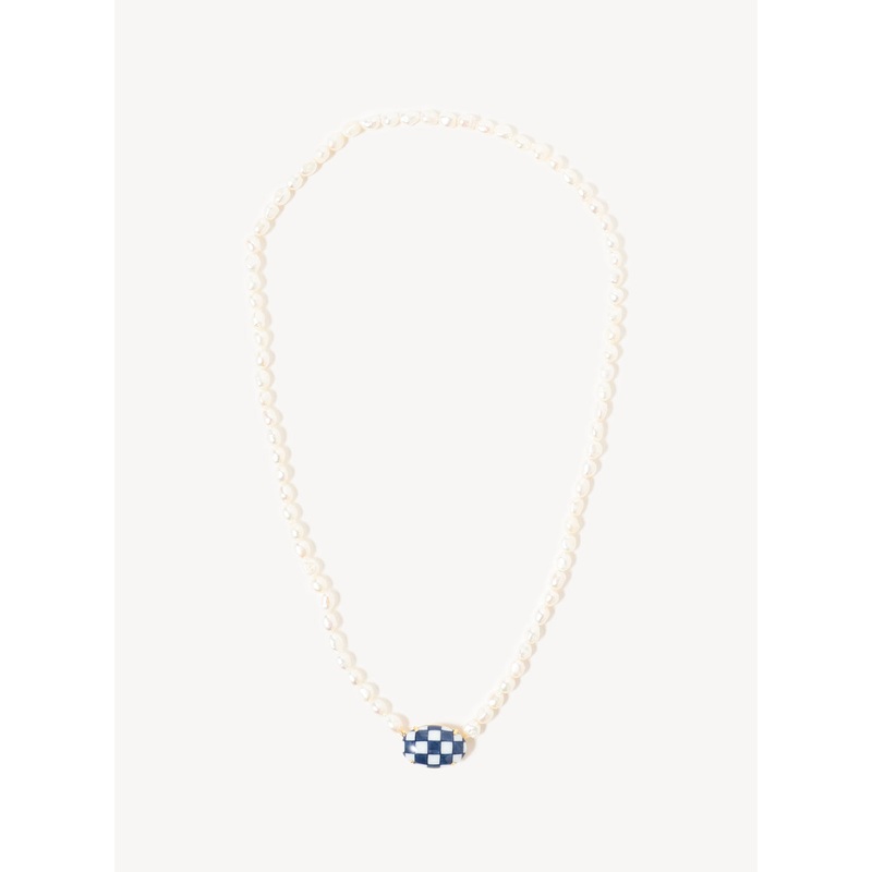Arita Ware Motif Checkered Pearl Long Necklace
