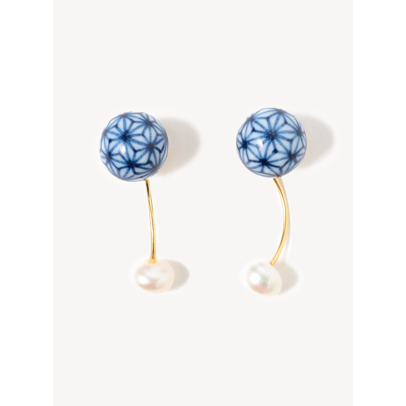 Arita Ware Motif Hemp Leaf Drop Pearl Earrings