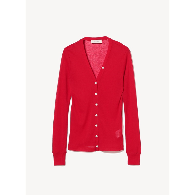 Sheer V Neck Cardigan|Red|38
