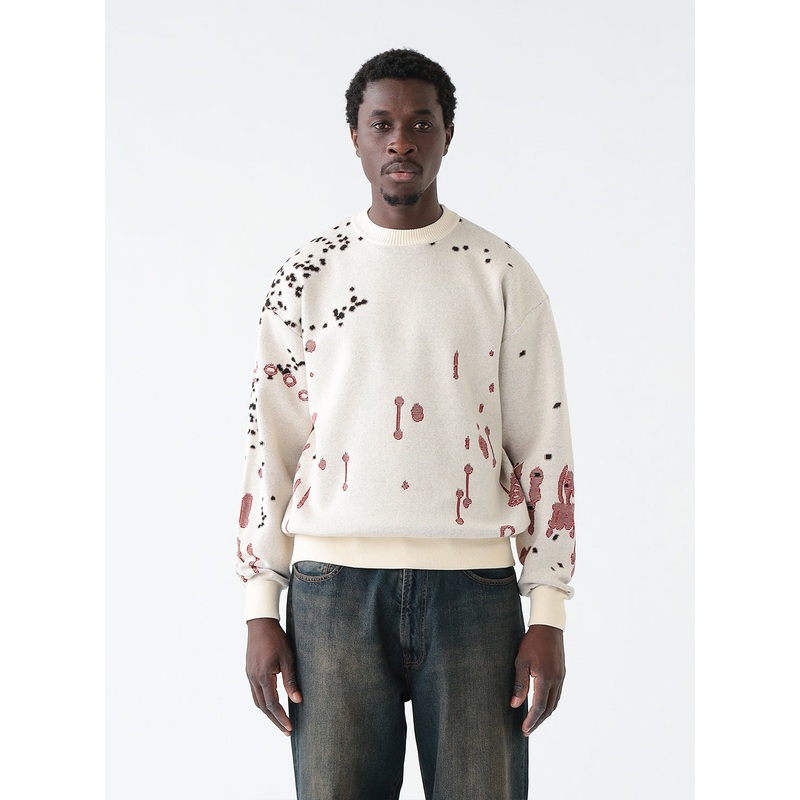 Jacquard Cotton Sweater|Ecru|M|L|XL