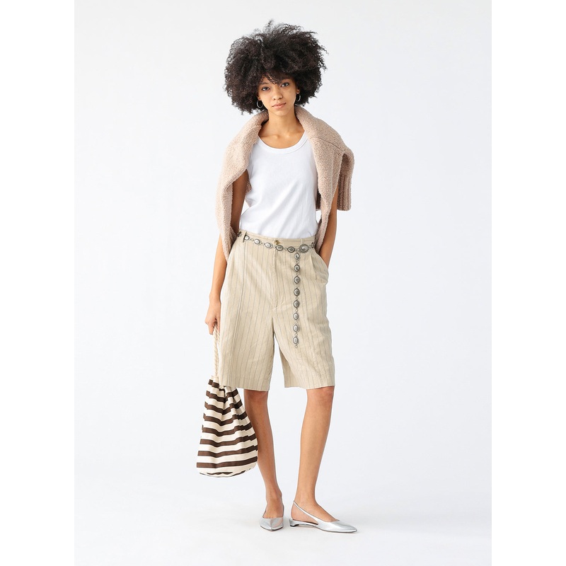 Pin Stripe Short Length Pants|Beige|0|1