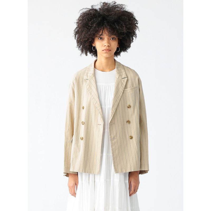Pin Stripe Work Jacket|Beige|0|1