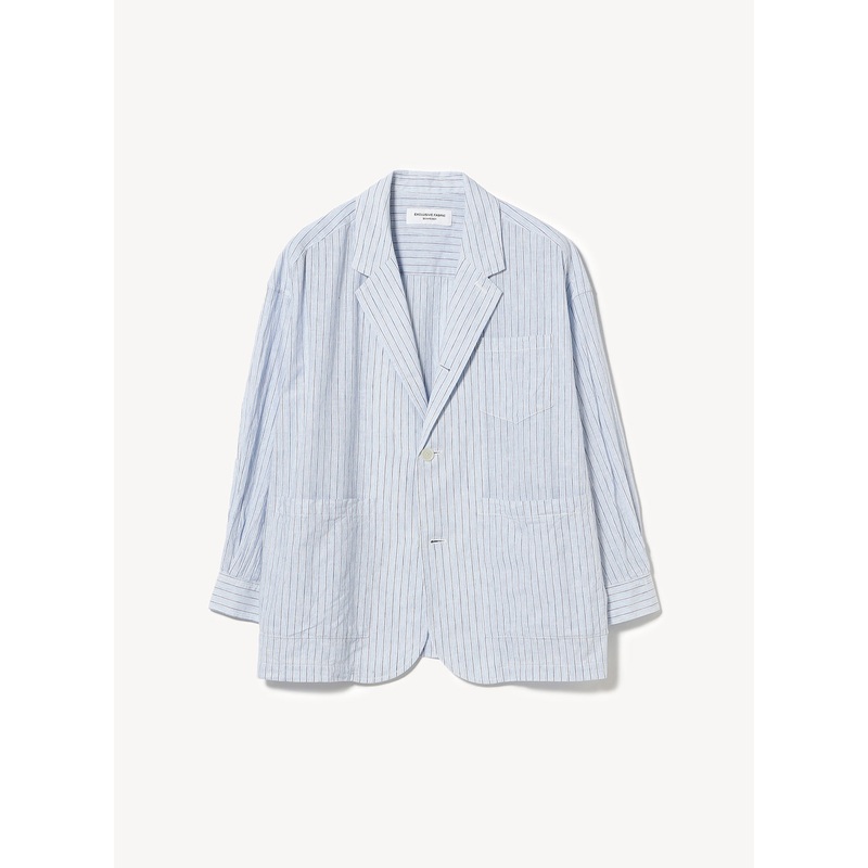 Stripe and Check Big Jacket|Sax|One Size