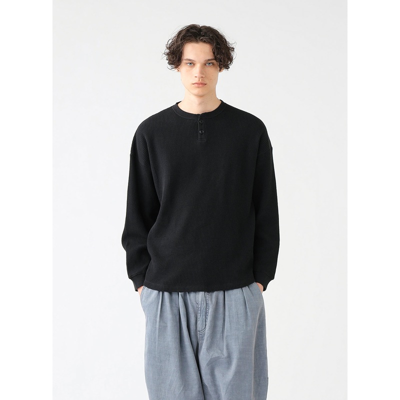 Waffle Henley Long Sleeve|Black|S|M|L|XL