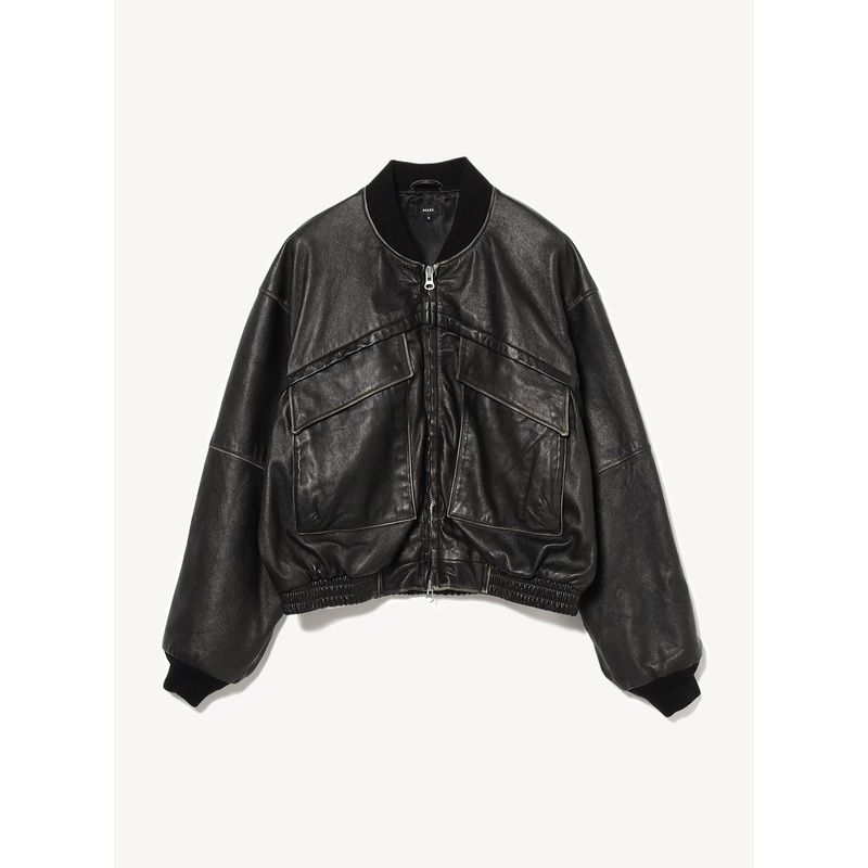 Distressed Leather Short Blouson