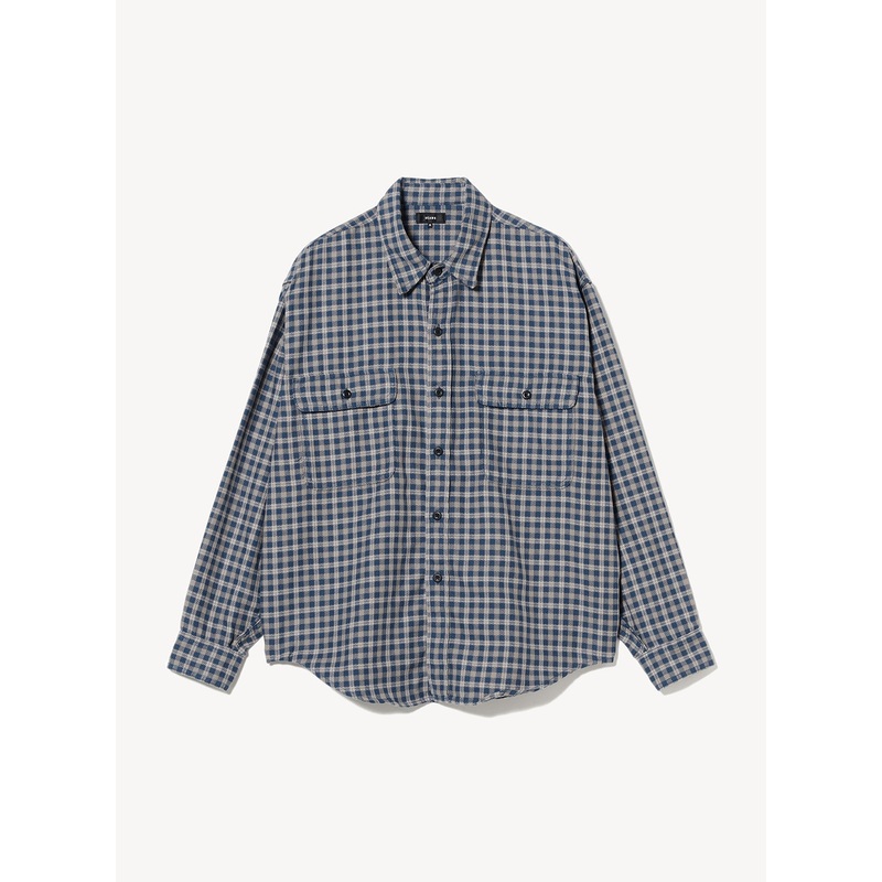 Herringbone Check Work Shirt|Navy|S|M|L|XL