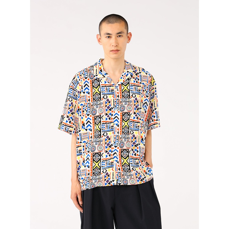 Print Open Collar Shirt|White|S|M|L|XL