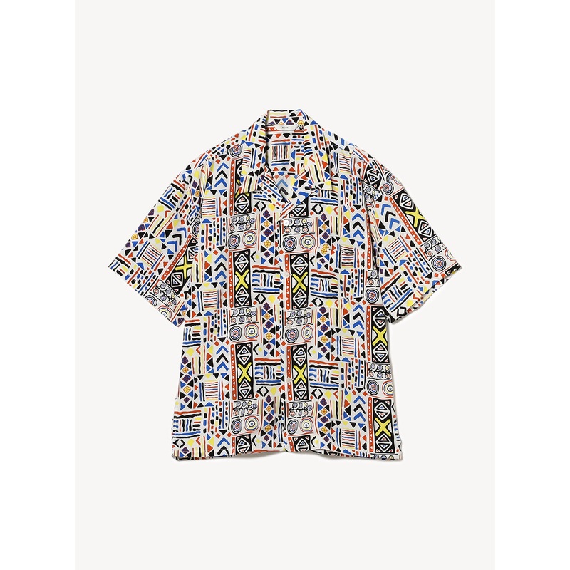 Print Open Collar Shirt|White|S|M|L|XL