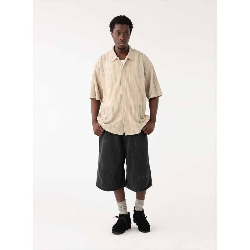 Quarter-Length Wide Denim|Black|S|M|L|XL