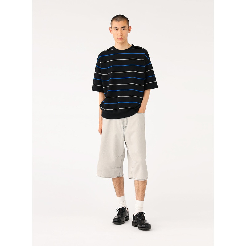 Quarter-Length Wide Denim|White|S|M|L|XL