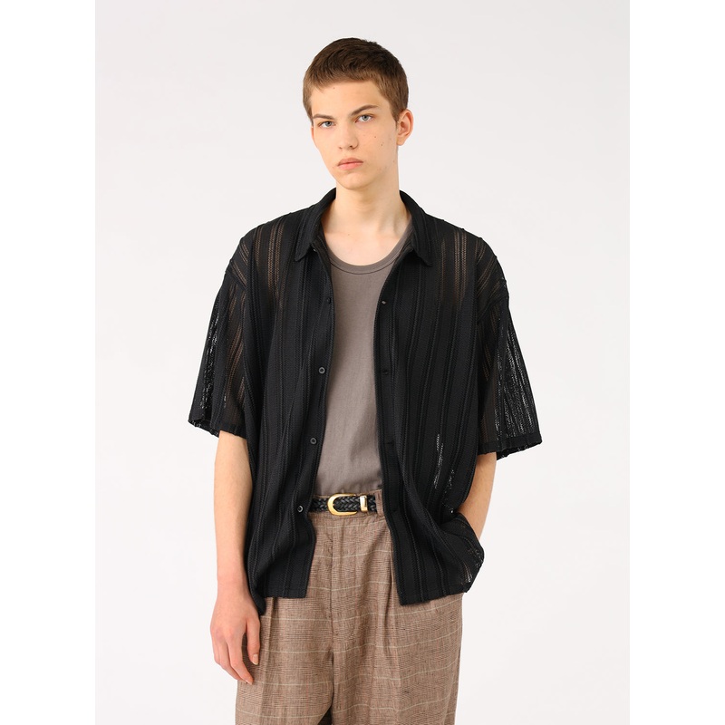 Mesh Open-Collar Shirt|Sumikuro|S|M|L|XL