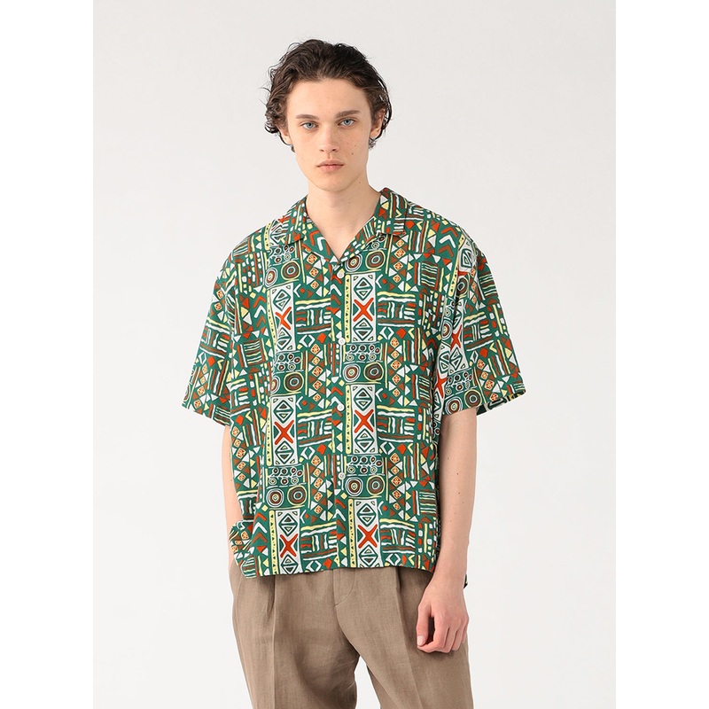 Print Open Collar Shirt|Green|S|M|L|XL