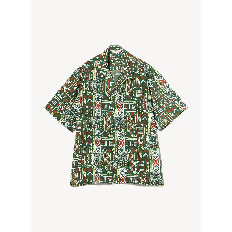 Print Open Collar Shirt|Green|S|M|L|XL