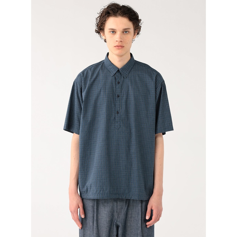 Check Easy Pullover Shirt|Navy|S|M|L|XL