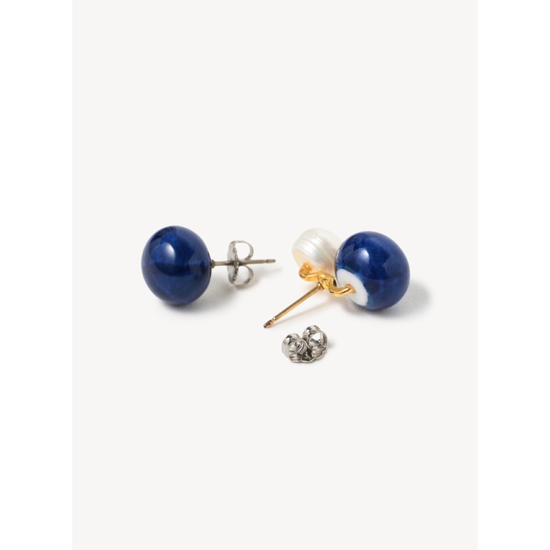Combination Pearl Earrings|Navy|One Size