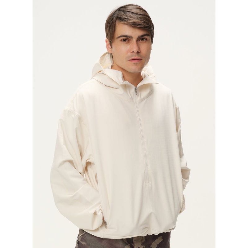 Raised Half Zip Hoodie|Cement|S|M|L|XL