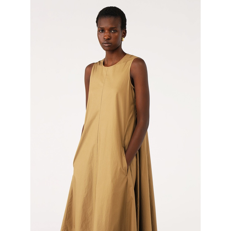 Sleeveless Flared Dress|Khaki|36|38