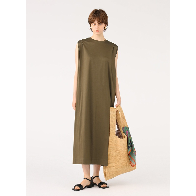 Tucked Shoulder Cotton Dress|Khaki|1|2