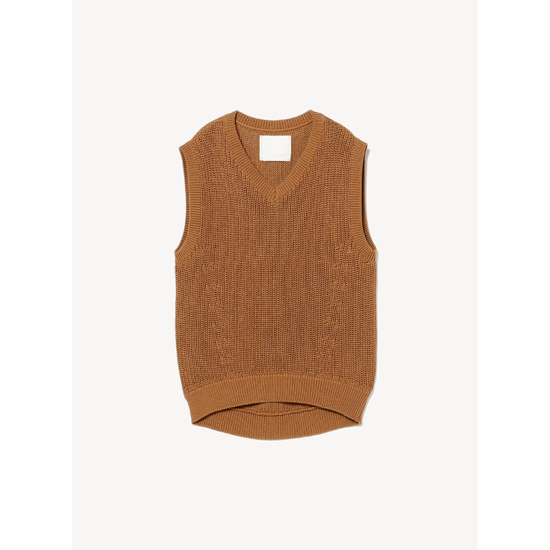 Cotton V-Neck Ribbed Knit|Camel|One Size