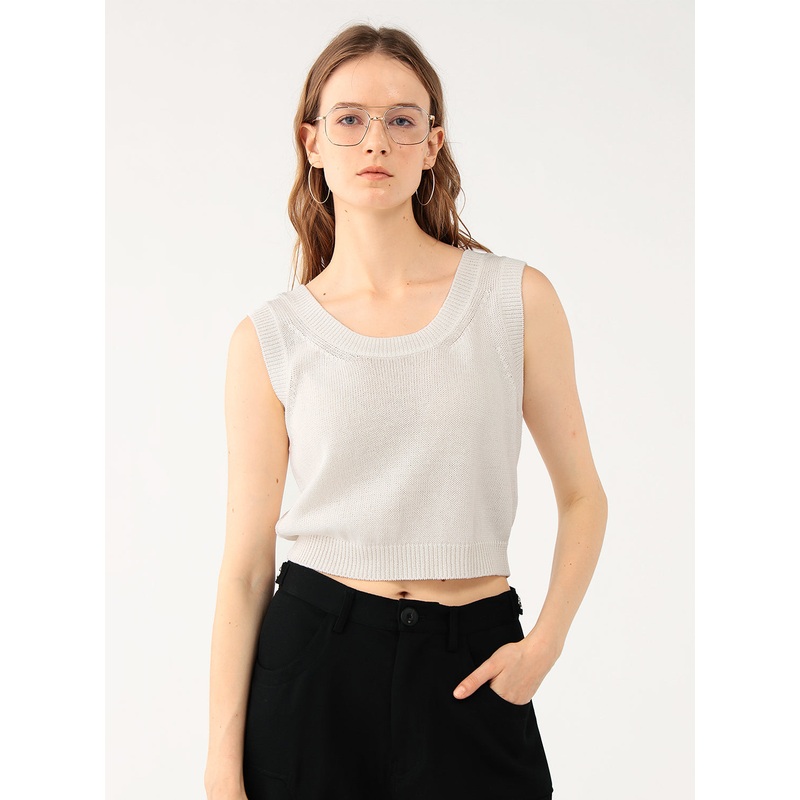 Cropped Knit Tank|White|S