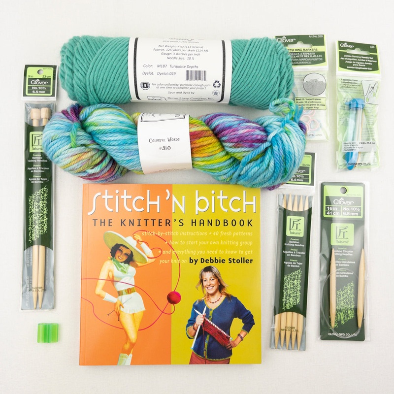 Beginning Knitting Kit (Deluxe) | Lamb’s Pride Bulky, Wonderland Yarns Tweedledeedum & Knitting Instruction Book