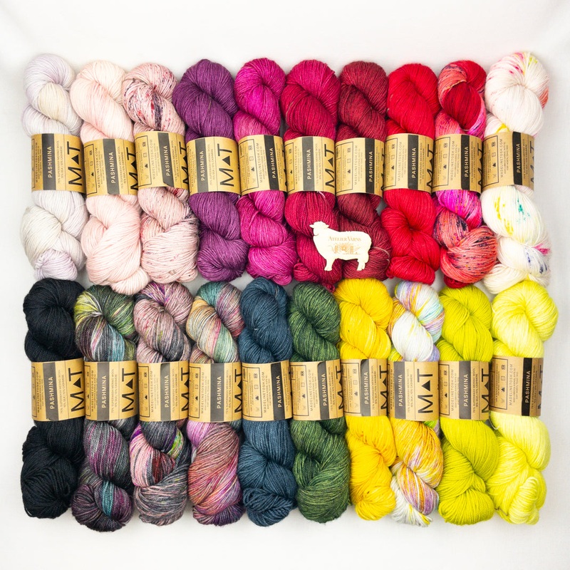 Madelinetosh Pashmina|Dustweaver|Scout|Copper Pink|Neon Pink|Ken-ergy|Mars in Retrograde|Northeast Kingdom|Coquette Deux|Fatal Attraction|Blood Runs Cold|Tart|Chai Complexity|Brick Dust|Get ‘Em Tiger|Push Pop|Brass|Fire Opal|I Love Yarn|Edison Bulb|Hello|
