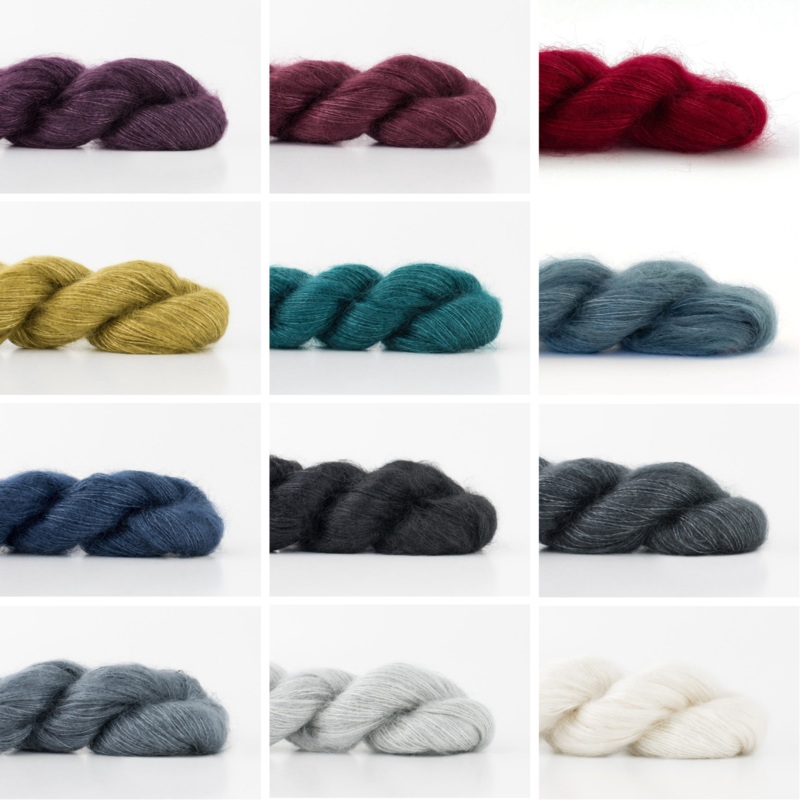 Madelinetosh Tosh Silk Cloud|Velvet 2017|Bordeaux 2018|Syrah 2202|Pollen 2041|Field 2032|Fjord 2012|Cove 2038|Deep Water 2185|Suit 2018|Abyss 2001|Tar 11|Graphite 2002|Ash 2003|Ivory 2004|Caffeine 13