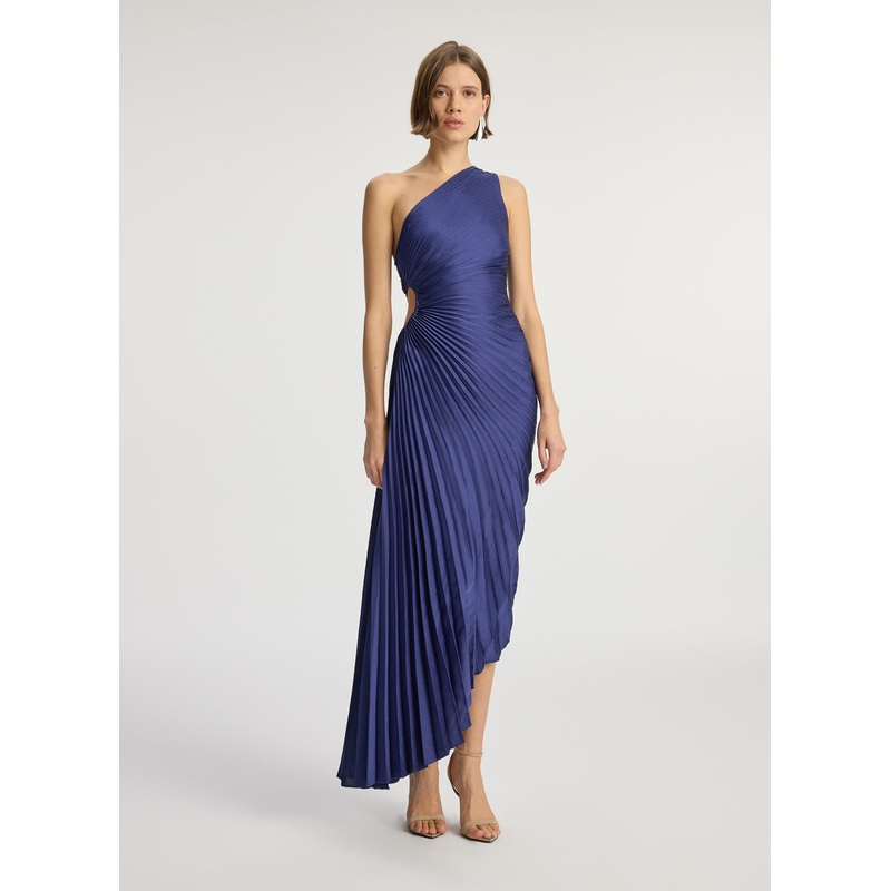 Delfina Satin Pleated Dress|Riviera|00|0|2|4|6|8|10|12|14