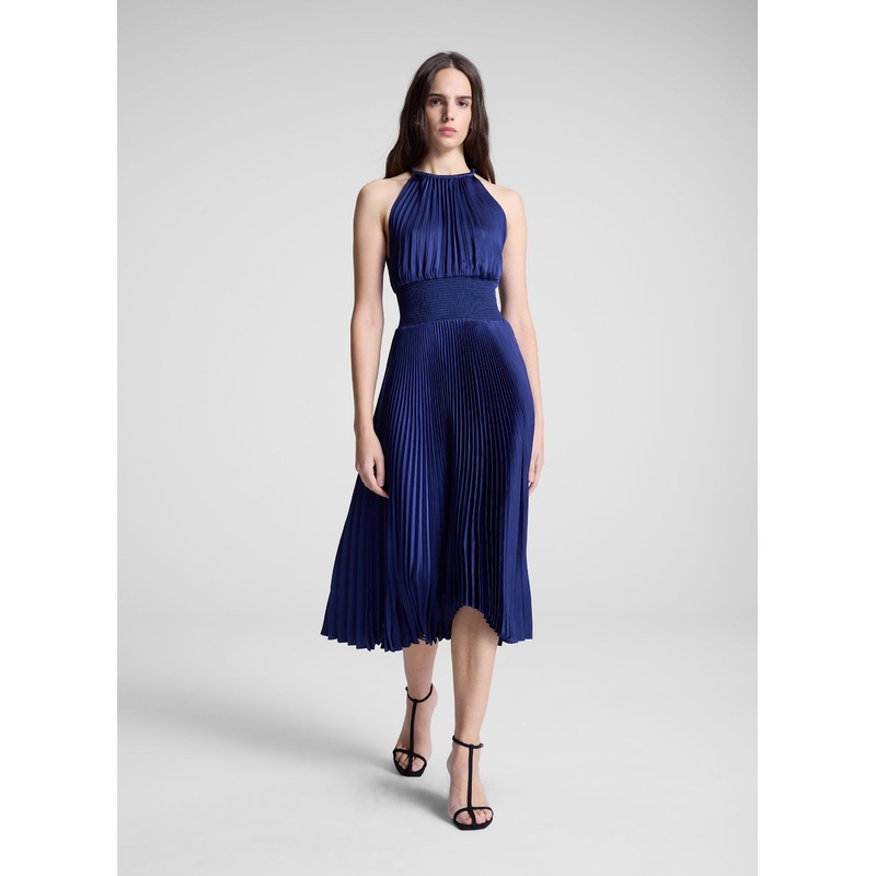 Renzo II Satin Pleated Dress|Riviera|00|0|2|4|6|8|10|12|14