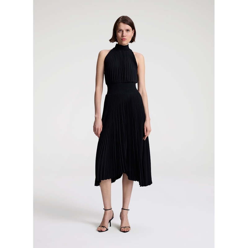 Renzo Matte Pleated Dress|Black|00|0|2|4|6|8|10|12|14