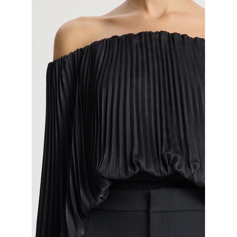 Sienna Satin Pleated Off Shoulder Top