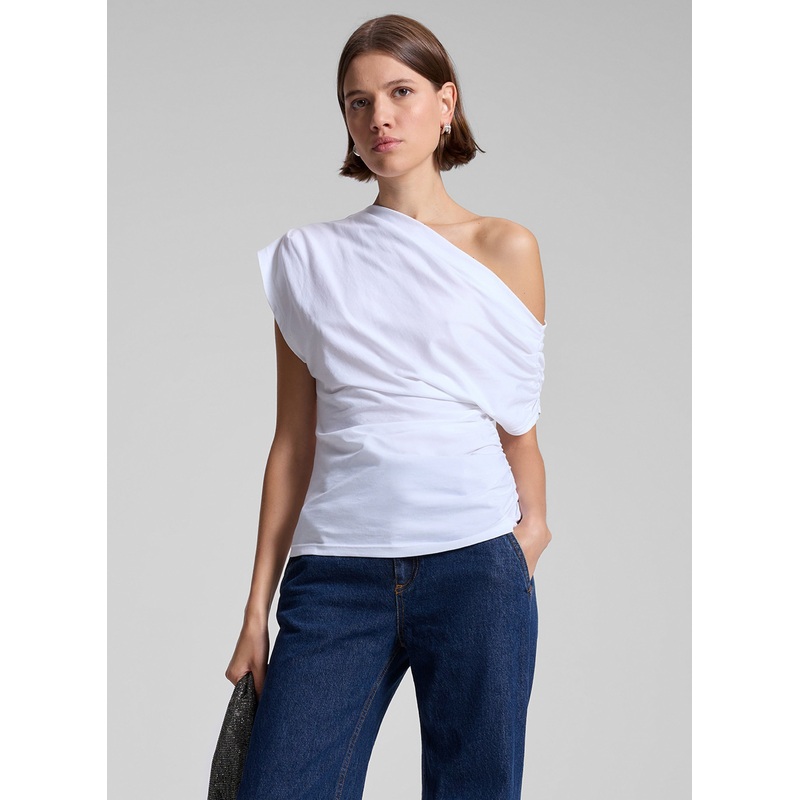 Alice Cotton One Shoulder Tee|White|XS|S|M|L|XL