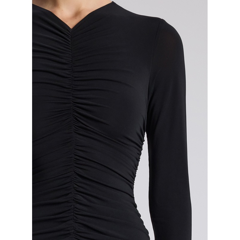 Fawn Ruched Mesh Maxi Dress|Black|XS|S|M|L|XL