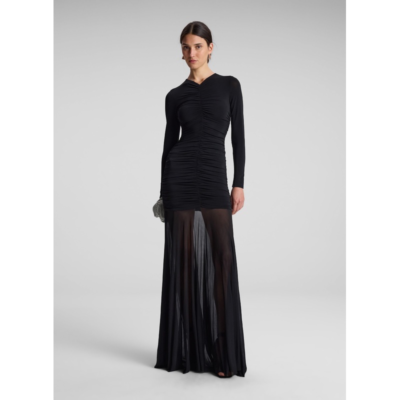Fawn Ruched Mesh Maxi Dress|Black|XS|S|M|L|XL