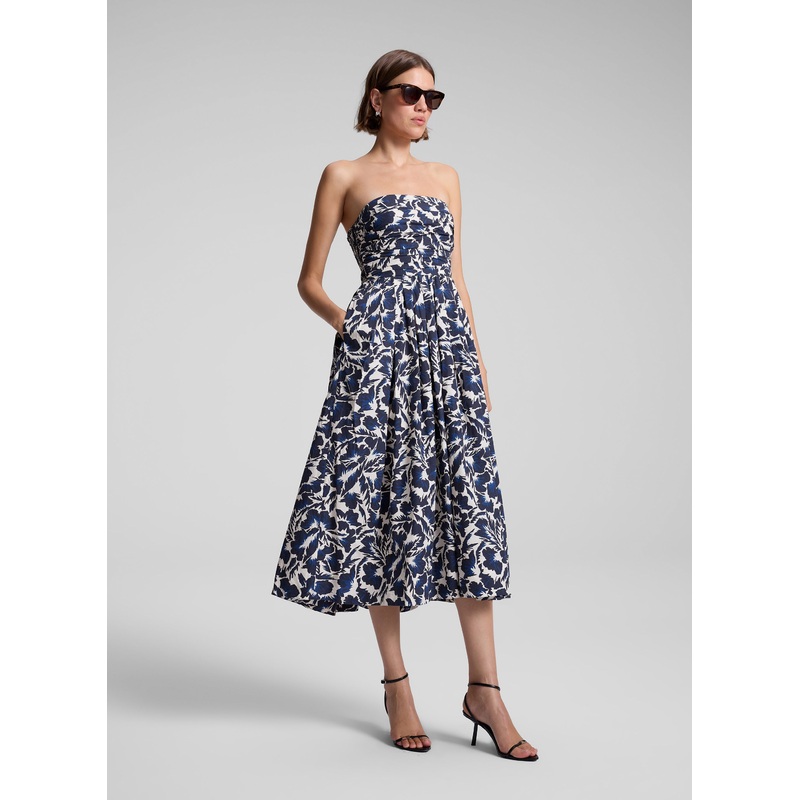 Tate Strapless Midi Dress|Navy/Cream|00|0|2|4|6|8|10|12|14