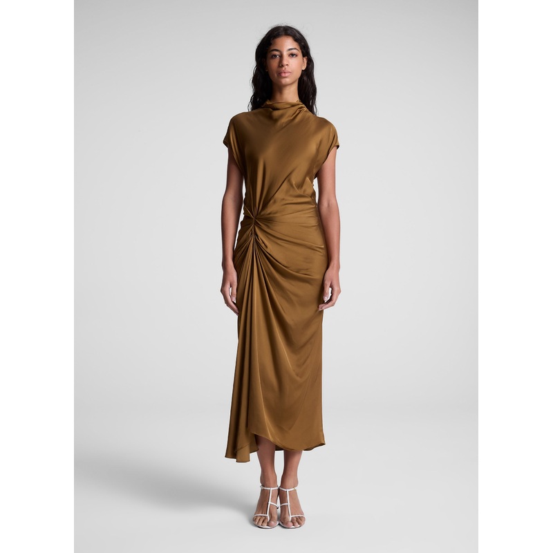 Alma Satin Midi Dress|Aged Bronze|00|0|2|4|6|8|10|12|14
