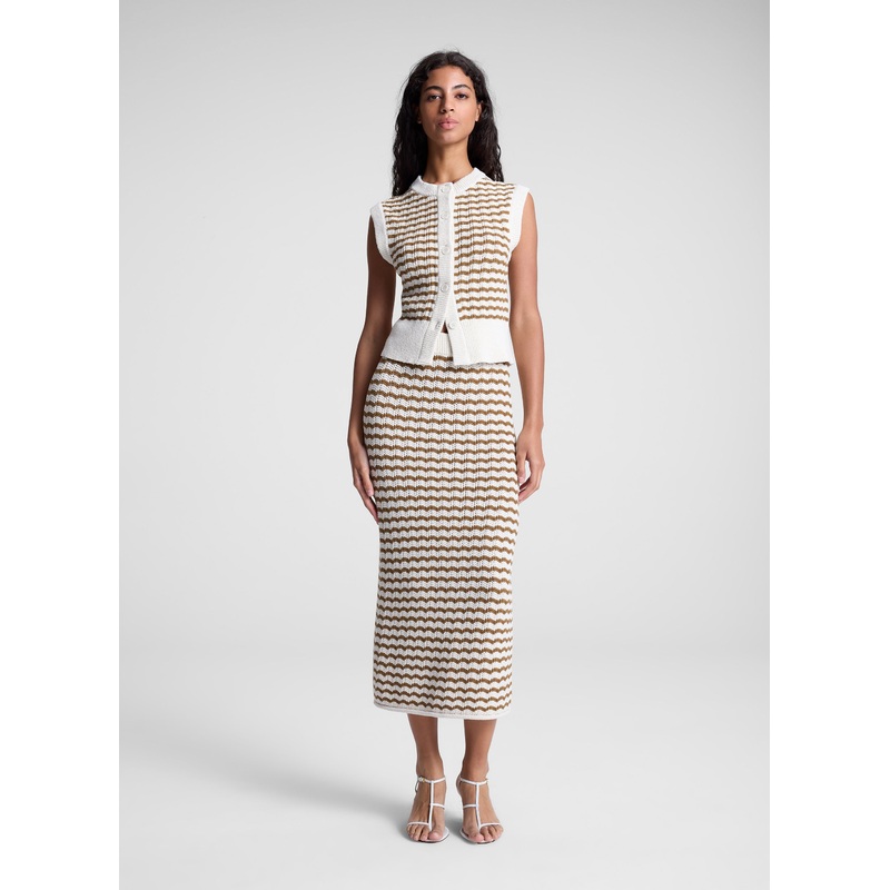 Alexis Striped Knit Skirt|Parchment/Aged Bronze Stripe|XS|S|M|L|XL