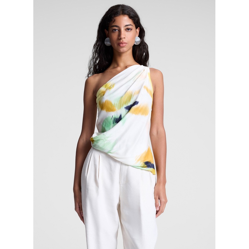 Aster Satin One Shoulder Top|Floral Multi|00|0|2|4|6|8|10|12|14