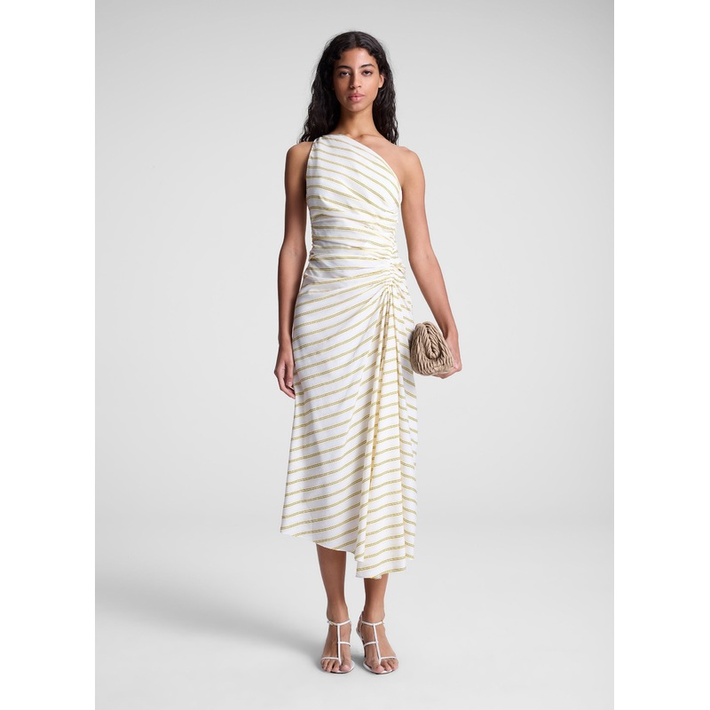 Carolyn One Shoulder Striped Midi Dress