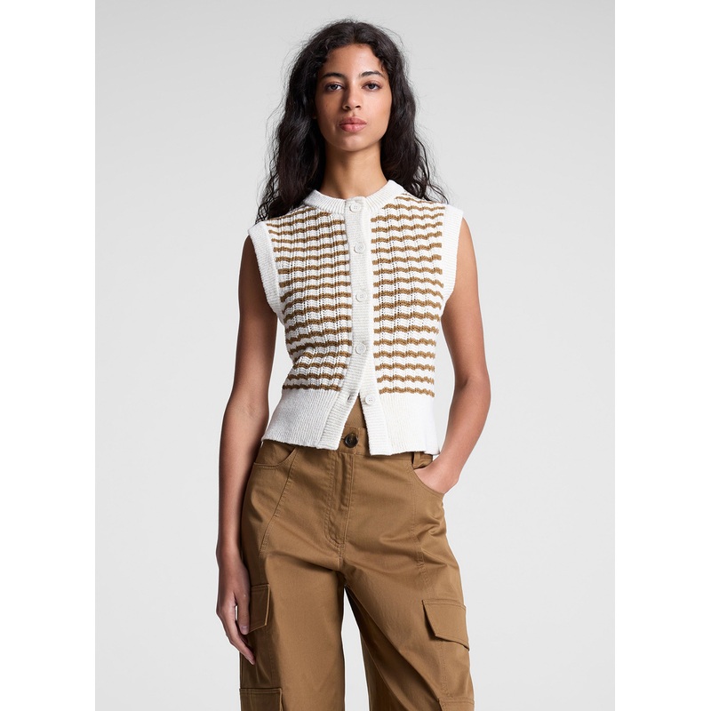 Margo Striped Knit Top|Parchment/Aged Bronze Stripe|XS|S|M|L|XL