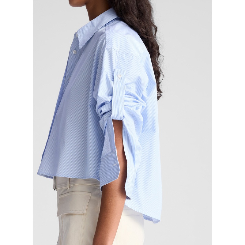 Maude Cropped Cotton Shirt|Light Blue/White Stripe|XS|S|M|L|XL