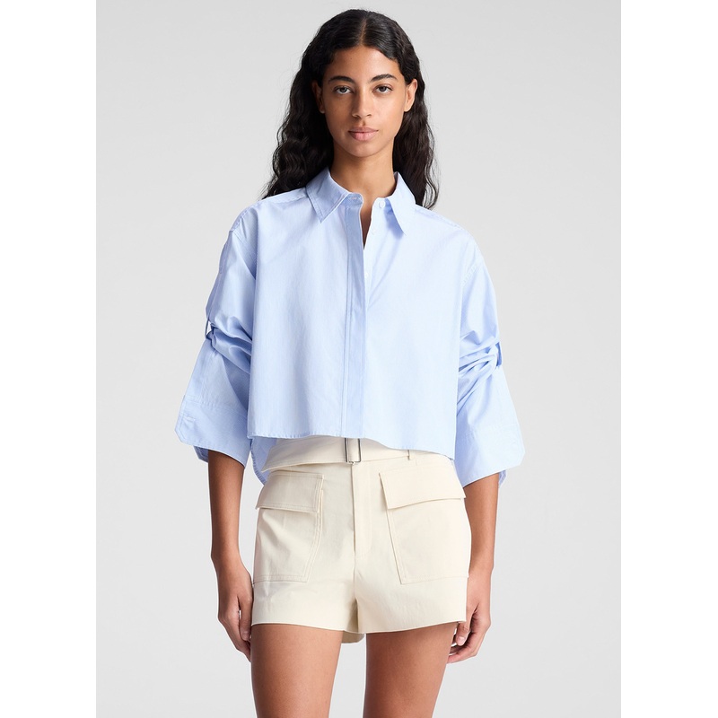 Maude Cropped Cotton Shirt|Light Blue/White Stripe|XS|S|M|L|XL