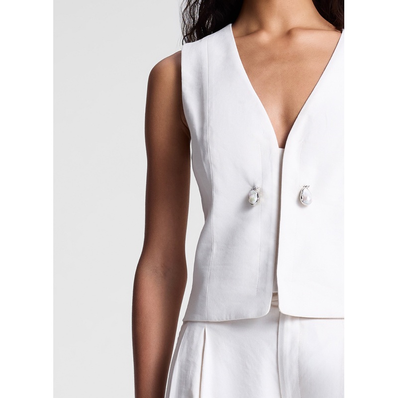 Leo Pearl Embellished Linen Vest