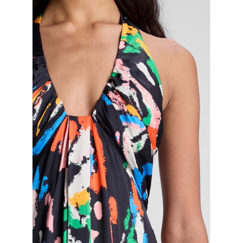 Al Printed Satin Halter Gown|Black Multi|00|0|2|4|6|8|10|12|14