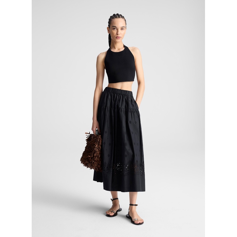 Jay Embroidered Cotton Midi Skirt