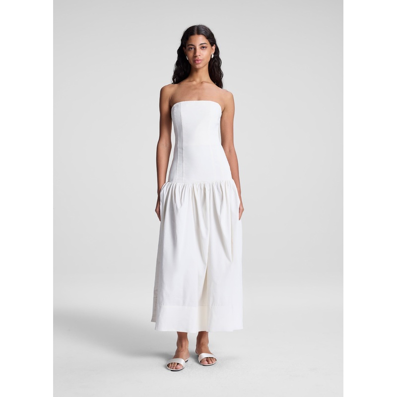 June Strapless Linen Midi Dress