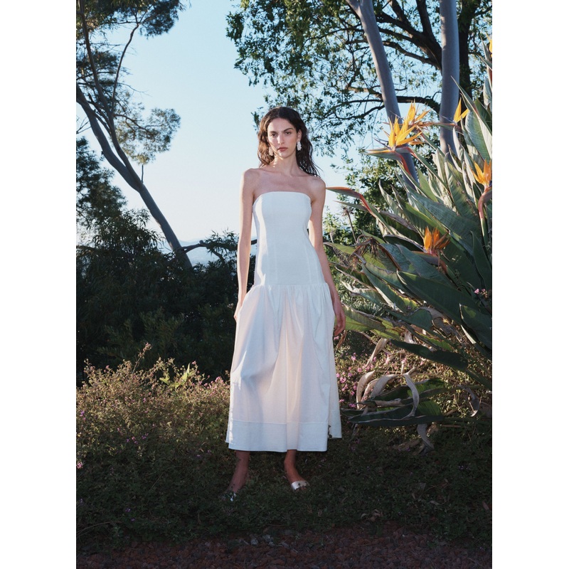 June Strapless Linen Midi Dress