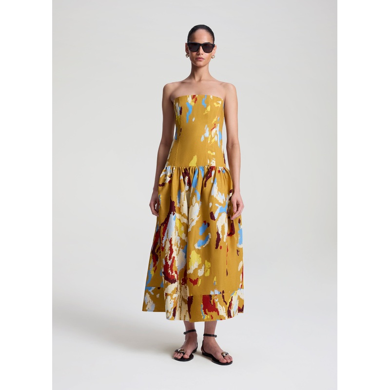 June Strapless Printed Midi Dress