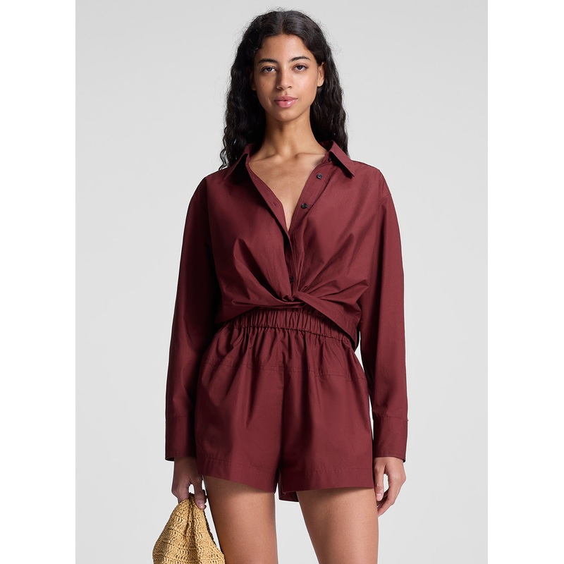 Leo Cropped Cotton Shirt|Dark Bosco|00|0|2|4|6|8|10|12|14