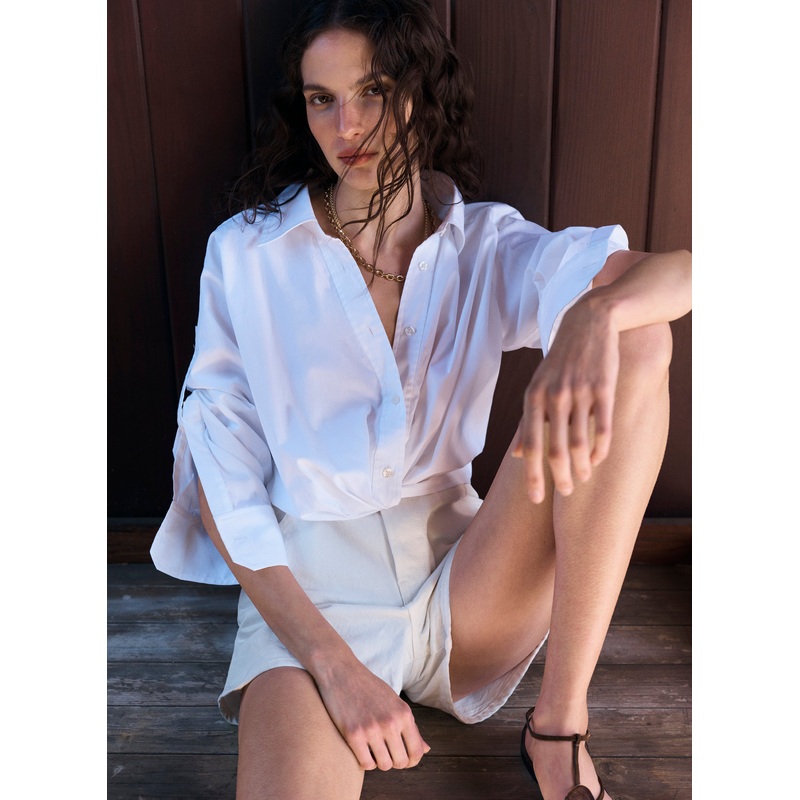 Leo Cropped Cotton Shirt|White|00|0|2|4|6|8|10|12|14